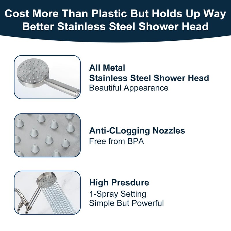 YUHX All Metal Shower Head with Handheld: High Pressure HandHeId Shower Sprayer with Long Hose 72" Flexible Extension,Brass Showerhead Holder, Brushed Nickel - Image 3