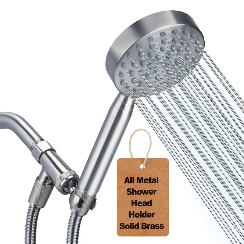 YUHX All Metal Shower Head with Handheld: High Pressure HandHeId Shower Sprayer with Long Hose 72" Flexible Extension,Brass Showerhead Holder, Brushed Nickel - Image 1