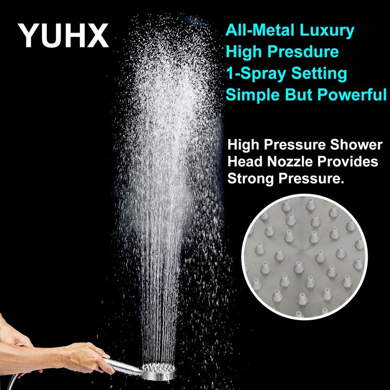 YUHX All Metal Shower Head with Handheld: High Pressure HandHeId Shower Sprayer with Long Hose 72" Flexible Extension,Brass Showerhead Holder, Brushed Nickel - Image 4