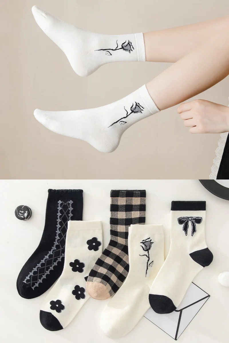 Bgk 5 Pairs Rose Patterned Women's Socks