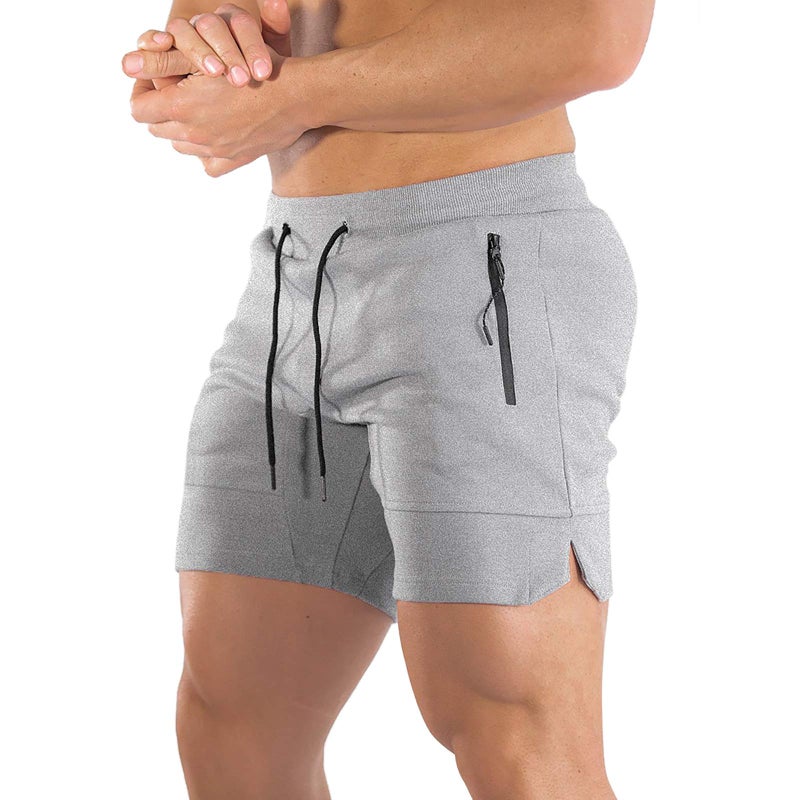 PIDOGYM Men's 5" Gym Workout Shorts,Fitted Jogging Short Pants for Bodybuilding Running Training with Zipper Pockets Light Grey - Image 5