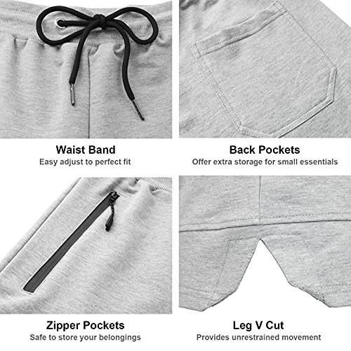 PIDOGYM Men's 5" Gym Workout Shorts,Fitted Jogging Short Pants for Bodybuilding Running Training with Zipper Pockets Light Grey - Image 4