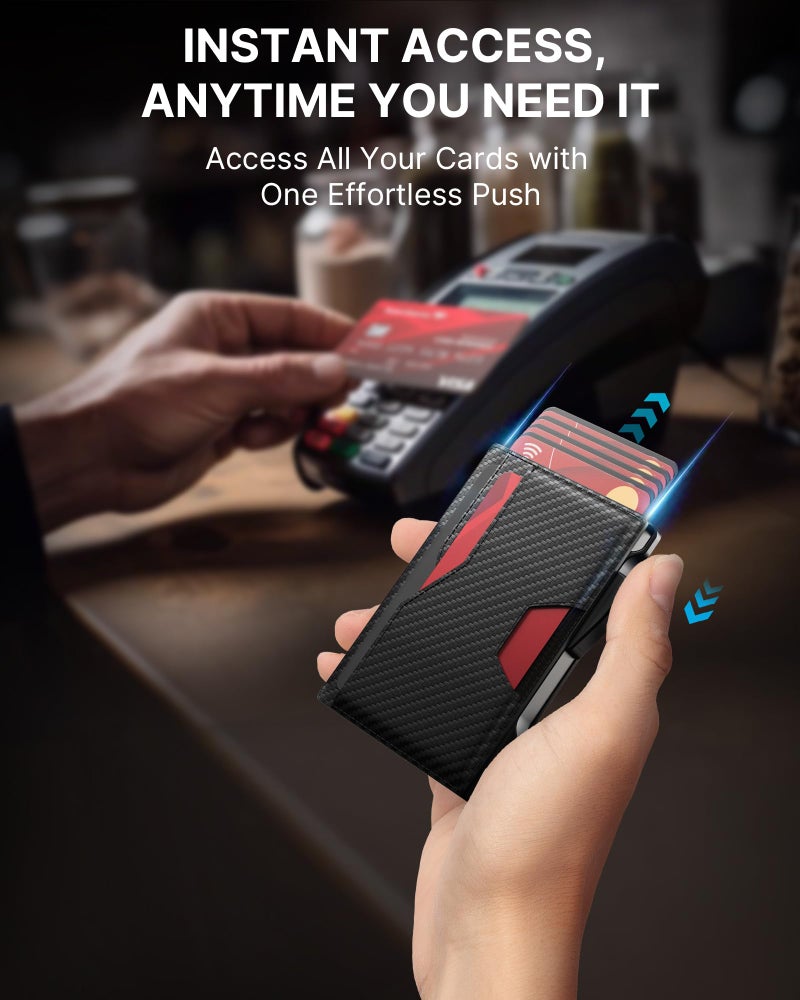 typecase Wallet for Men: Rfid-blocking with Money Clip Slim Leather Bifold ID Window Smart Pop Up Card Case Front Pocket Wallet with Gift Box (Carbon Fiber Black) - Image 3