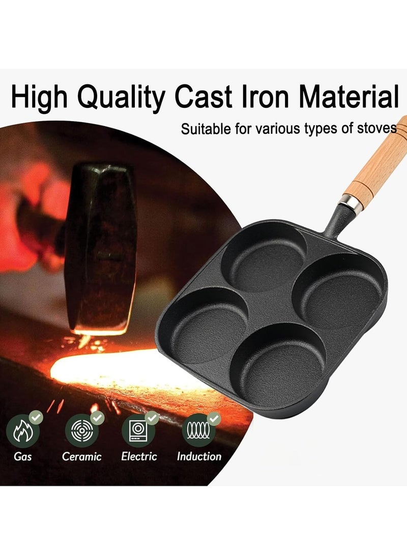 Nonstick Skillet, 4-Cup Cast Iron Egg Pan with Dividers and Wooden Handle, Breakfast Pan for Eggs, Steaks, and Burgers - Image 4