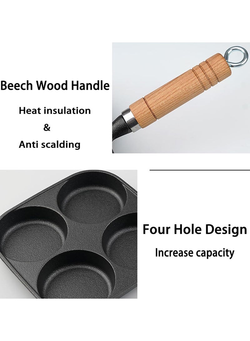 Nonstick Skillet, 4-Cup Cast Iron Egg Pan with Dividers and Wooden Handle, Breakfast Pan for Eggs, Steaks, and Burgers - Image 5
