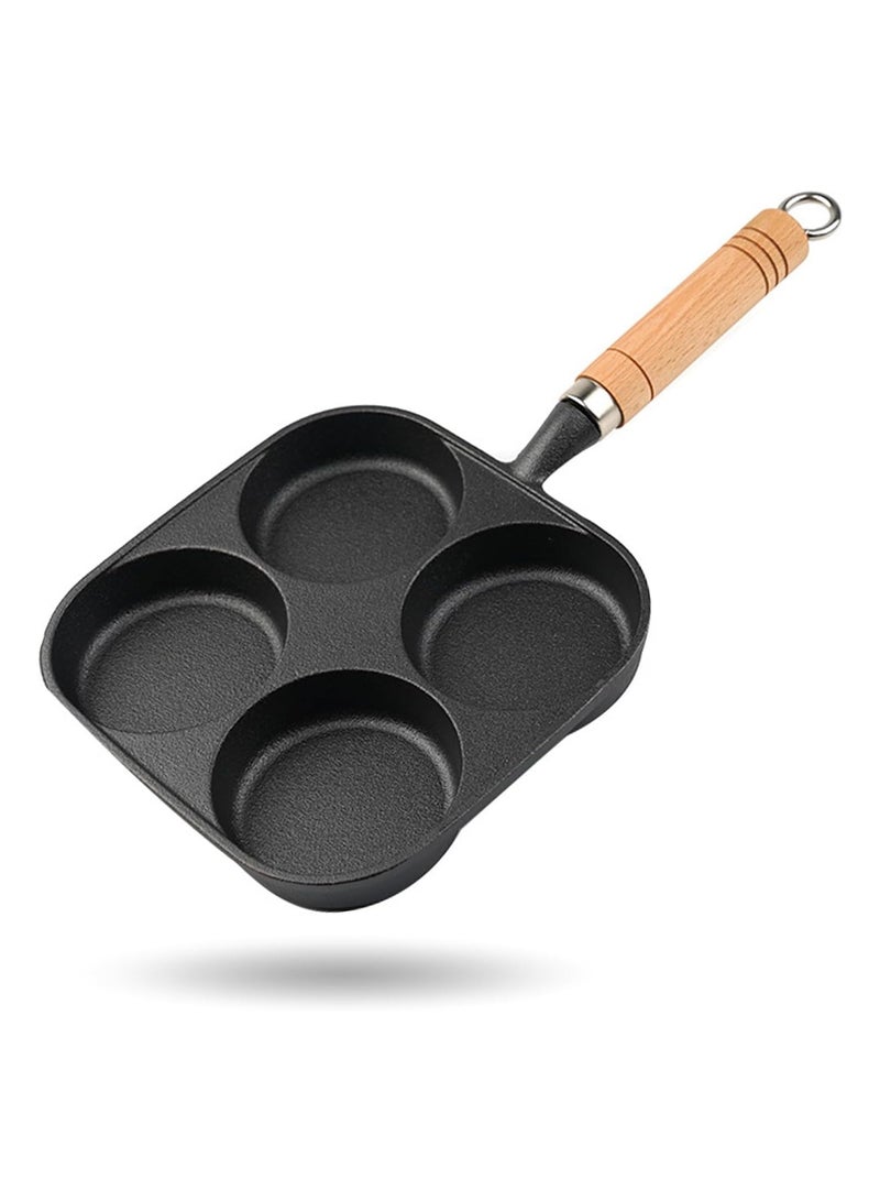Nonstick Skillet, 4-Cup Cast Iron Egg Pan with Dividers and Wooden Handle, Breakfast Pan for Eggs, Steaks, and Burgers - Image 1