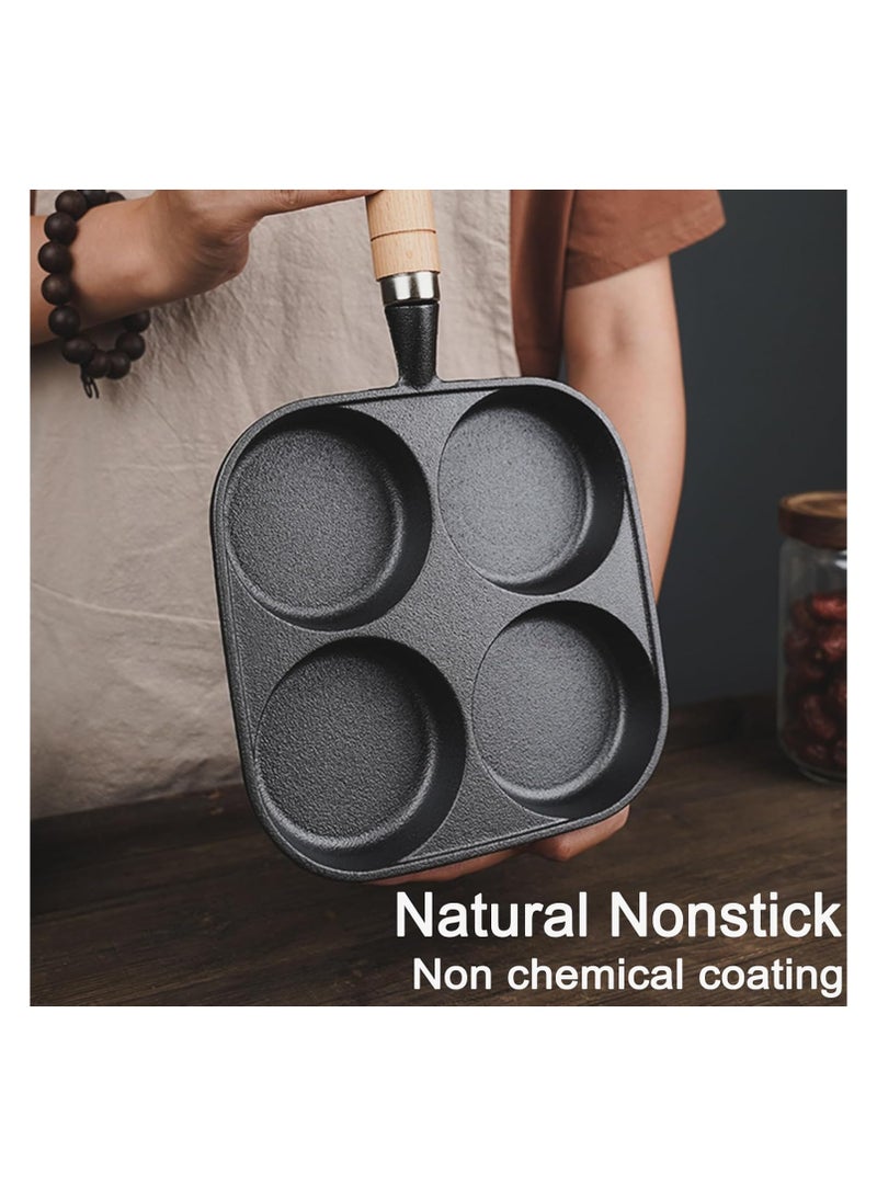 Nonstick Skillet, 4-Cup Cast Iron Egg Pan with Dividers and Wooden Handle, Breakfast Pan for Eggs, Steaks, and Burgers - Image 3
