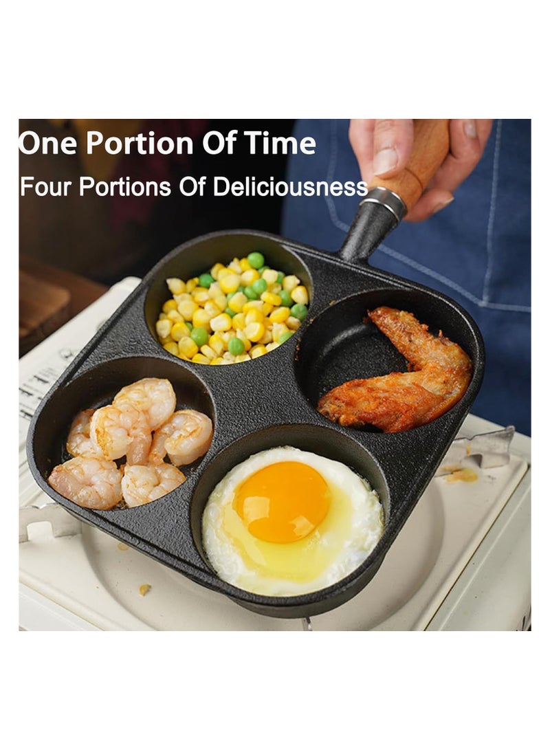 Nonstick Skillet, 4-Cup Cast Iron Egg Pan with Dividers and Wooden Handle, Breakfast Pan for Eggs, Steaks, and Burgers - Image 2