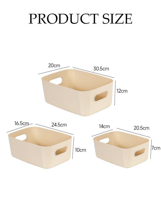 DUNISO 3-Pack Storage Bin,Small Plastic  Containers for Organizing with Handles,Multi-Use Durable Cabinet Organizer for Closets, Shelves and Countertops (Apricot Colour) - Image 2