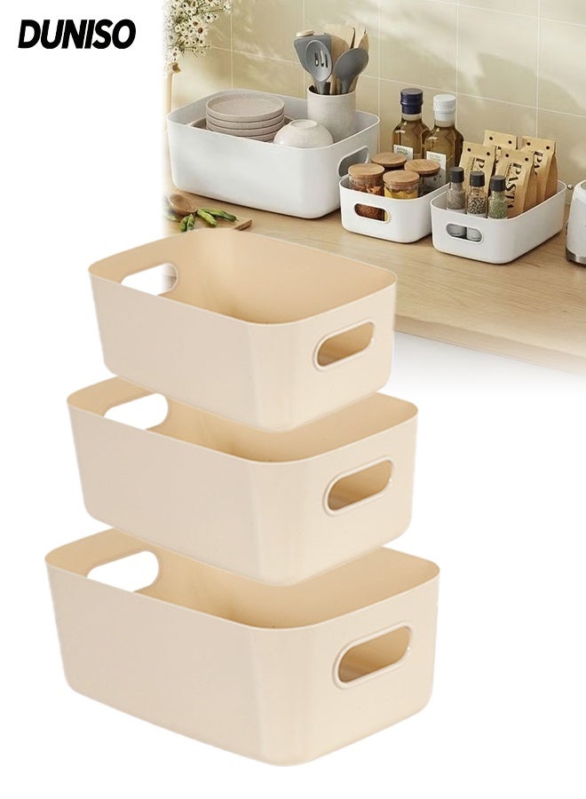 DUNISO 3-Pack Storage Bin,Small Plastic  Containers for Organizing with Handles,Multi-Use Durable Cabinet Organizer for Closets, Shelves and Countertops (Apricot Colour) - Image 1
