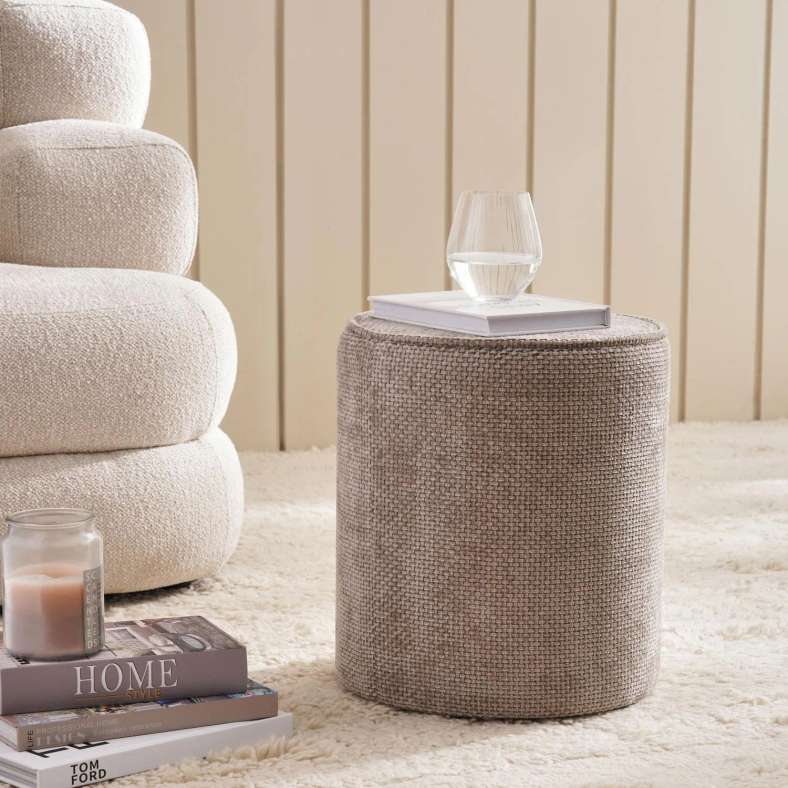 Pan Home Savannah Polyester Chenile Pouf 35X35X38cm- Taupe - 123UHT9900002 - Image 1