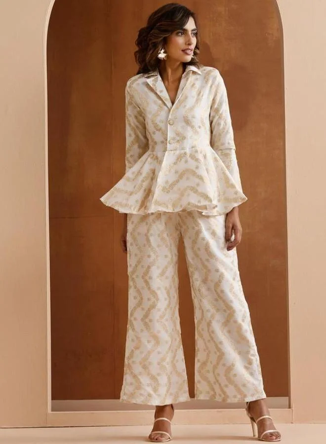 آي شين طقم منسق من بلوزة بيبلوم وبنطال جاكار