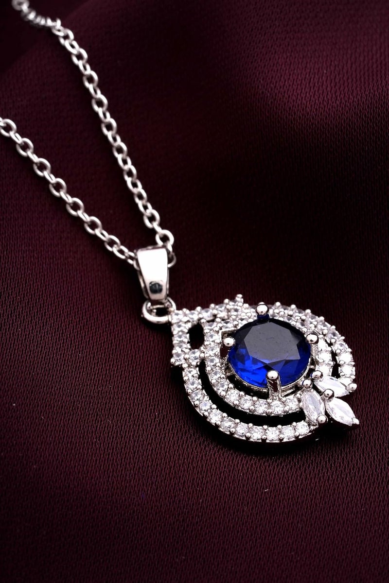 STYOLLO Trendy Silver Pendant Necklace American Diamond Jewellery Set For Women & Girls with Crystal Zirconia Stones | Stylish Charm Girls Necklace for Gift, Valentine, Birthday-Pack of 1 Necklace - Image 5