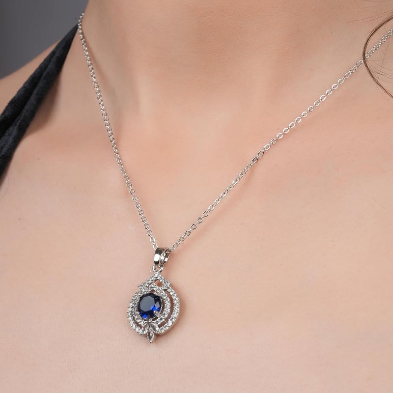 STYOLLO Trendy Silver Pendant Necklace American Diamond Jewellery Set For Women & Girls with Crystal Zirconia Stones | Stylish Charm Girls Necklace for Gift, Valentine, Birthday-Pack of 1 Necklace - Image 3