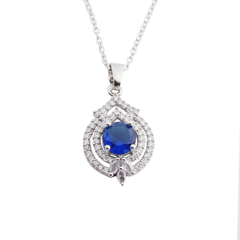STYOLLO Trendy Silver Pendant Necklace American Diamond Jewellery Set For Women & Girls with Crystal Zirconia Stones | Stylish Charm Girls Necklace for Gift, Valentine, Birthday-Pack of 1 Necklace - Image 1