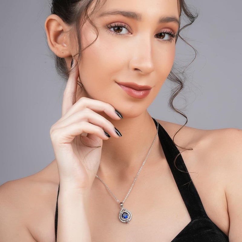 STYOLLO Trendy Silver Pendant Necklace American Diamond Jewellery Set For Women & Girls with Crystal Zirconia Stones | Stylish Charm Girls Necklace for Gift, Valentine, Birthday-Pack of 1 Necklace - Image 4