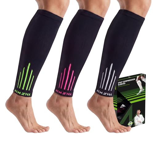NEWZILL Calf Compression Sleeve for Men & Women | Footless Compression Socks for Shin Splint Relief, Varicose Veins | Leg Sleeve for Running, Travel, Nursing, Fitness (White/Pink/Green 3Pairs S/M) - Image 1