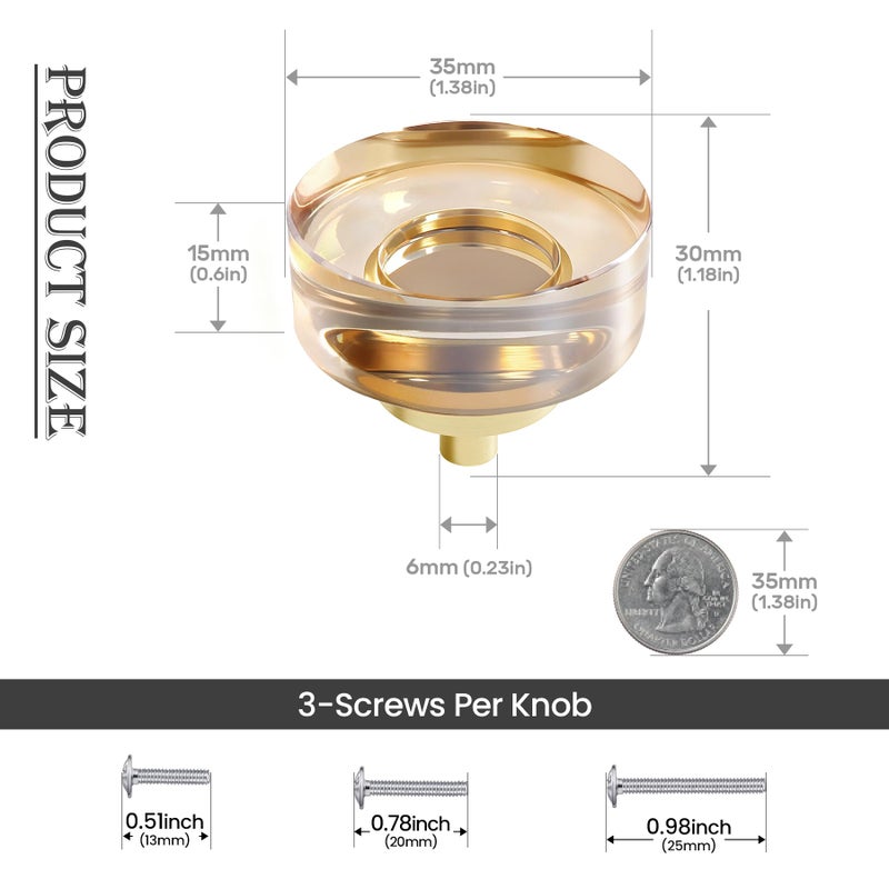 CEYMIO 1.38 Inch Champagne Bronze Crystal Cabinet Knobs and Pulls,8 Pack Vintage Round Glass Drawer Knobs for Kitchen Cabinets, Bathroom Vanity, Bedroom Dresser, Closet & Furniture Hardware - Image 5