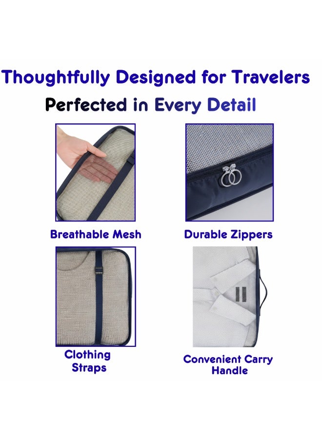 مجموعة مكعبات تعبئة السفر مكونة من 7 قطع - منظمات أمتعة متينة مزودة بسحابات شديدة التحمل للملابس والأحذية وأدوات النظافة الشخصية والأغراض الأساسية - حقائب تخزين سفر متعددة الأحجام للحقائب المنزلية والنادي الرياضي ورحلات العمل - هدية مثالية للرجال والنساء - Image 4