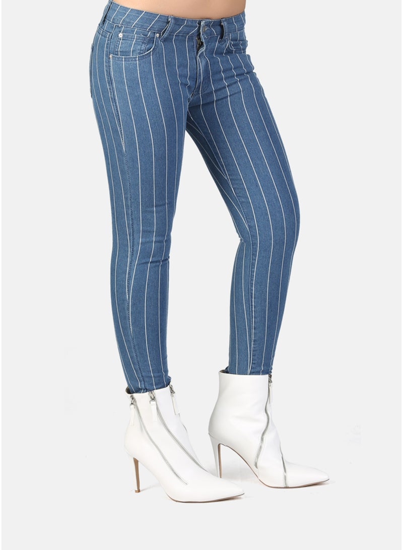 London Rag Skinny Side Tape Jeans In Light Blue - Image 4