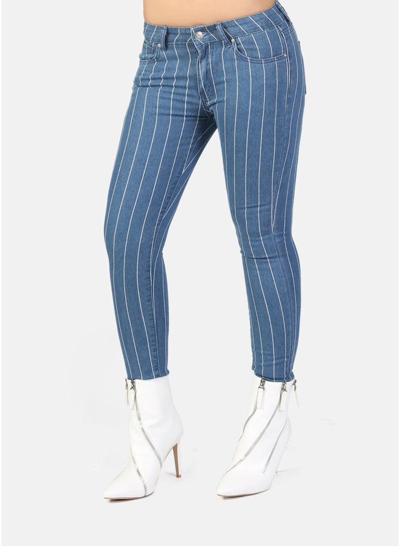 London Rag Skinny Side Tape Jeans In Light Blue - Image 3