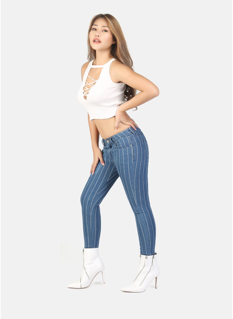 London Rag Skinny Side Tape Jeans In Light Blue - Image 2