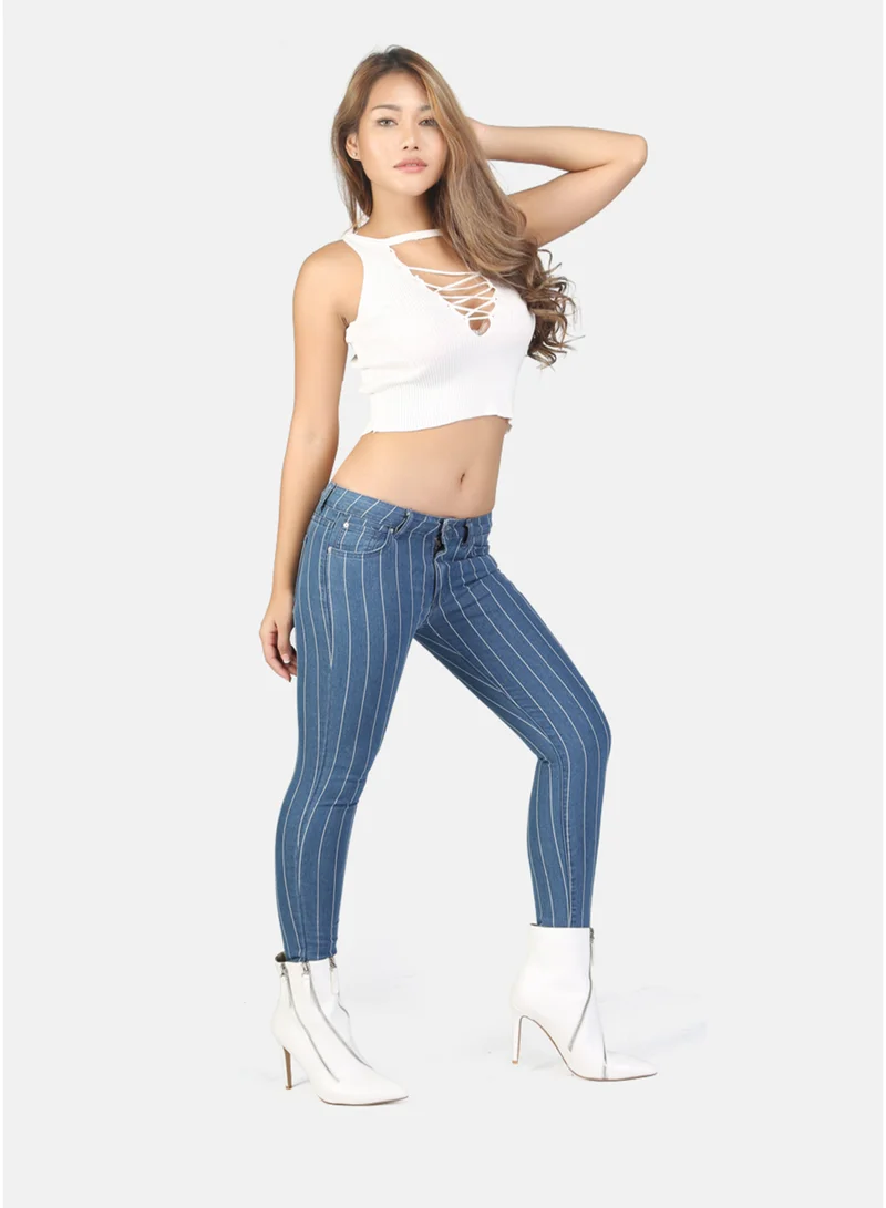London Rag Skinny Side Tape Jeans In Light Blue