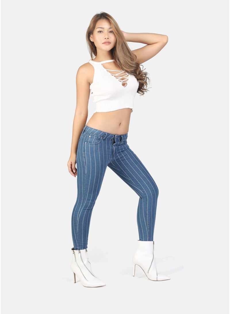 London Rag Skinny Side Tape Jeans In Light Blue - Image 1