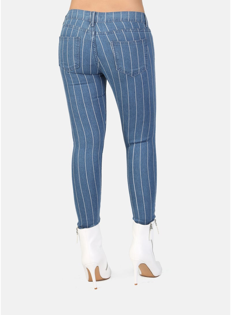 London Rag Skinny Side Tape Jeans In Light Blue - Image 5