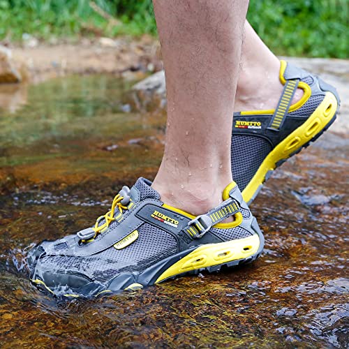 HUMTTO Men's Amphibious Water Shoes - Outdoor Hiking Sandals for Men Summer Non-Slip Quick Drying Water Sandals River Shoes 10 Grey - Image 2