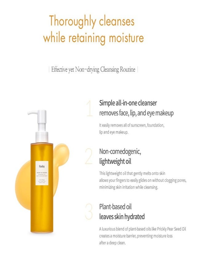 Huxley Secret of Sahara Cleansing Oil Be Clean Be Moist, Korean Oil Cleanser Makeup Remover, Quick Rinse Double Cleanse First Step, Sunscreen Removal 200ml / 6.76 fl. oz. - Image 4