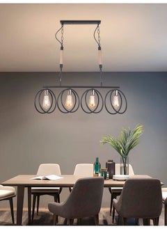 Best Power Industrial 4-Light Pendant Chandelier – Model 8299-4BK | Black Metal Frame with Rope Accent | E27 Bulbs | Ideal for Dining Room, Kitchen Island, and Cafés  - Image 1