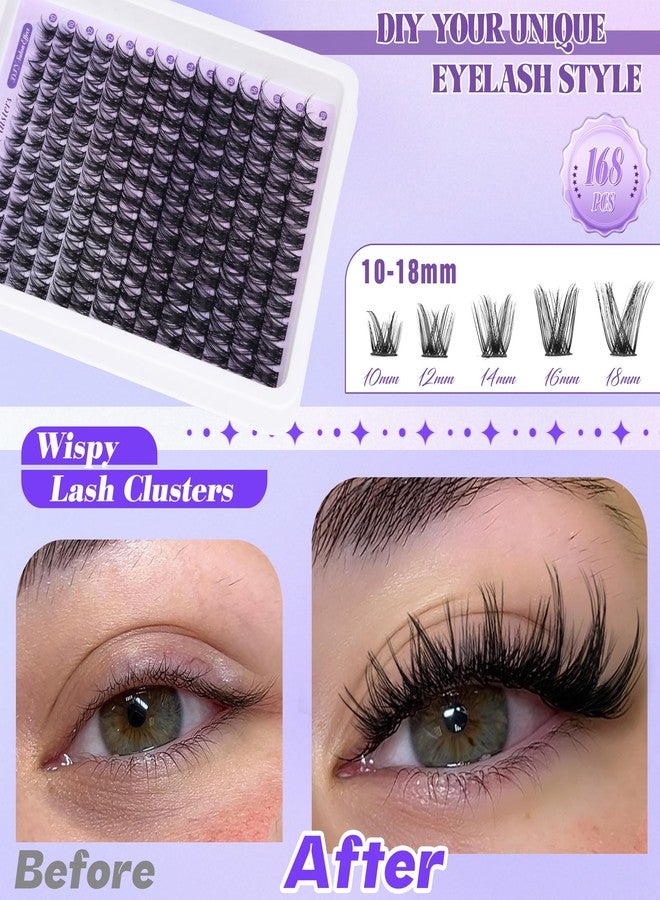ALICE Lash Clsusters Kit Wispy Eyelash Clusters Kit Cluster 10-18mm Natural Eyelash Extension Kit 168pcs Thin Band Individual Lashes Kit with Lash Glue Bond and Seal DIY at Home - Image 3