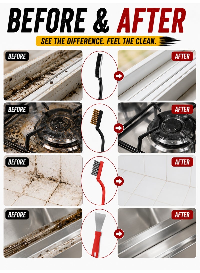 Eworld 7-Piece Multifunctional Cleaning Tool Set, Hard Bristle Gap Cleaning Brushes with 3 Wire Brushes, 2 Crevice Brushes & 2 Scrapers, Deep Cleaning Kit for Kitchen, Bathroom, Window Tracks, Tile Grout, Gas Stove & Household Appliances - Image 4