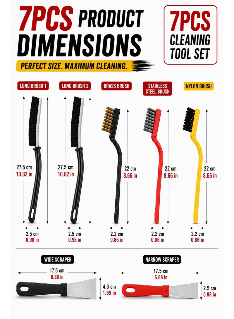 Eworld 7-Piece Multifunctional Cleaning Tool Set, Hard Bristle Gap Cleaning Brushes with 3 Wire Brushes, 2 Crevice Brushes & 2 Scrapers, Deep Cleaning Kit for Kitchen, Bathroom, Window Tracks, Tile Grout, Gas Stove & Household Appliances - Image 2
