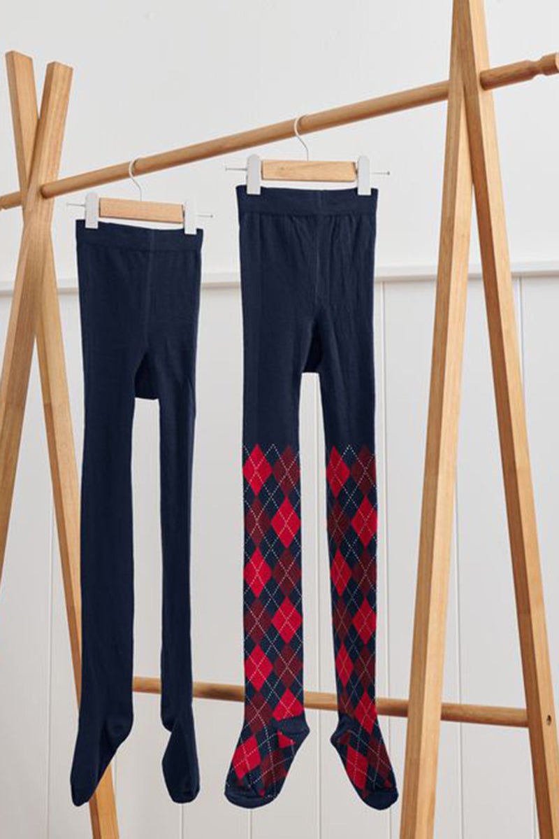 Tchibo Kids Girl 2 Pairs Argyle Print Leggings, Navy - Image 1