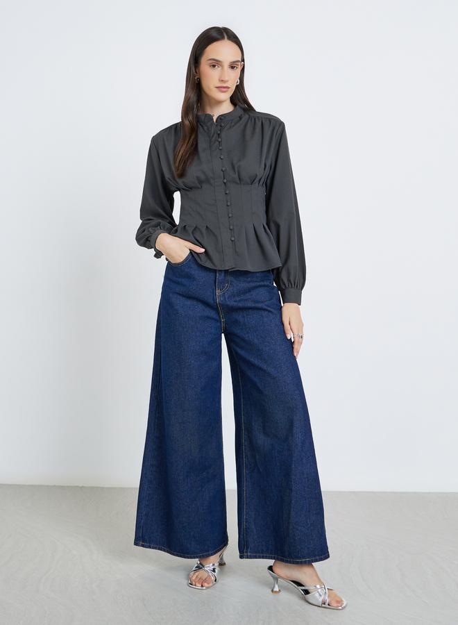 Styli Buttoned Balloon Sleeve Blouses - Image 2