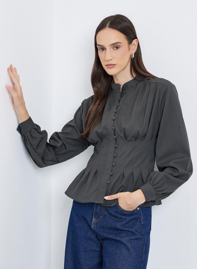 Styli Buttoned Balloon Sleeve Blouses - Image 1