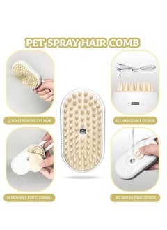 OUYoo OUYoo Spray Cat Brush for Shedding ， CatDog Steam Brush, Cat Bath Brush, Pet Steam Brush, Cat Brush with Water ，Pet Spray Hair Comb, Cat Hair Brush with Steamer (white)  - Image 2