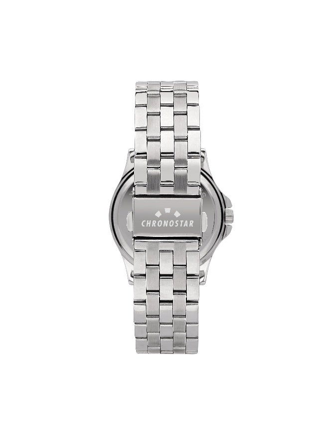 Chronostar Men's Black Round Analog Dial with Silver Stainless Steel Band Watch - 43mm - R3753121001 - Image 4