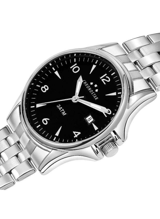 Chronostar Men's Black Round Analog Dial with Silver Stainless Steel Band Watch - 43mm - R3753121001 - Image 2