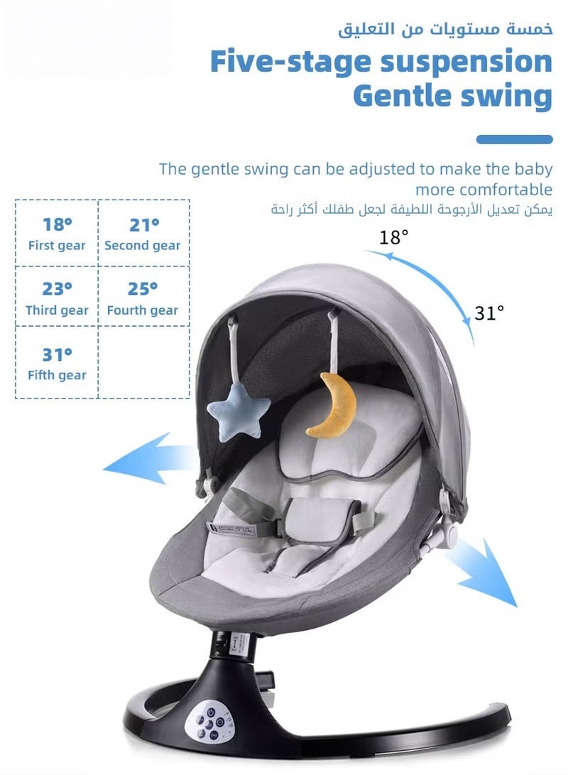 هوكور كرسي هزاز للأطفال مع طاولة طعام، كرسي هزاز للأطفال متنقل، كرسي هزاز كهربائي مع 3 وضعيات جلوس، 5 سرعات، مزود بموسيقى بلوتوث، حزام أمان 5 نقاط وجهاز تحكم عن بعد - Image 5