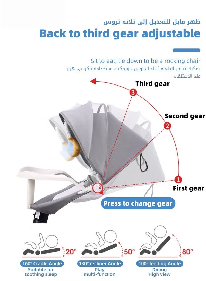 هوكور كرسي هزاز للأطفال مع طاولة طعام، كرسي هزاز للأطفال متنقل، كرسي هزاز كهربائي مع 3 وضعيات جلوس، 5 سرعات، مزود بموسيقى بلوتوث، حزام أمان 5 نقاط وجهاز تحكم عن بعد - Image 4