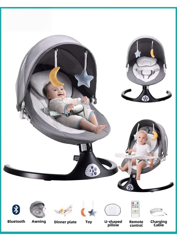 هوكور كرسي هزاز للأطفال مع طاولة طعام، كرسي هزاز للأطفال متنقل، كرسي هزاز كهربائي مع 3 وضعيات جلوس، 5 سرعات، مزود بموسيقى بلوتوث، حزام أمان 5 نقاط وجهاز تحكم عن بعد - Image 1