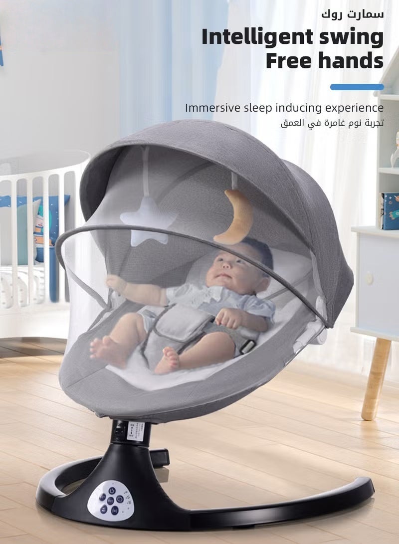 هوكور كرسي هزاز للأطفال مع طاولة طعام، كرسي هزاز للأطفال متنقل، كرسي هزاز كهربائي مع 3 وضعيات جلوس، 5 سرعات، مزود بموسيقى بلوتوث، حزام أمان 5 نقاط وجهاز تحكم عن بعد - Image 2