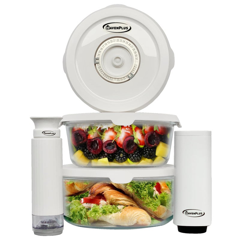 Food Vacuum Glass Storage Container Set with Automatic  Manual Pump Builtin Date Indicator BPA Free Leak Proof