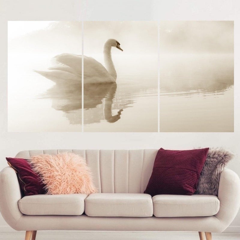 Marktna Three canvas panels with a goose design and a hollow frame, measuring (90×40), three pieces - Image 1