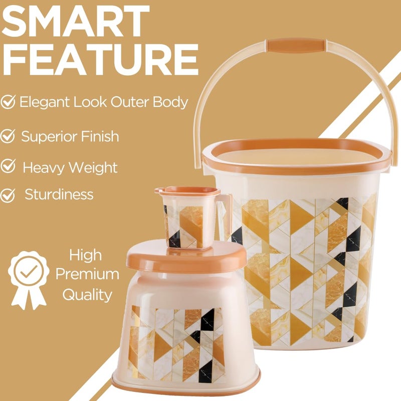 Nabhya Nabhya Oyster Jumbo 3pcs Luxurious Bathroom Accessories Set Plastic Bath Set Bathroom Bucket 25Ltr Mug 15Ltr Big Heighted Stool 3 Piece Combo Set for Home Kitchen Bathroom Brown Jumbo  - Image 4