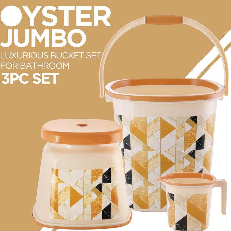 Nabhya Nabhya Oyster Jumbo 3pcs Luxurious Bathroom Accessories Set Plastic Bath Set Bathroom Bucket 25Ltr Mug 15Ltr Big Heighted Stool 3 Piece Combo Set for Home Kitchen Bathroom Brown Jumbo  - Image 3