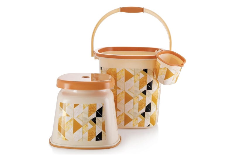 Nabhya Nabhya Oyster Jumbo 3pcs Luxurious Bathroom Accessories Set Plastic Bath Set Bathroom Bucket 25Ltr Mug 15Ltr Big Heighted Stool 3 Piece Combo Set for Home Kitchen Bathroom Brown Jumbo  - Image 1